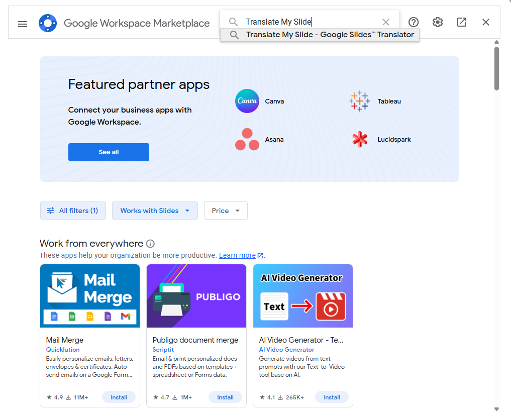 search for translate my slides