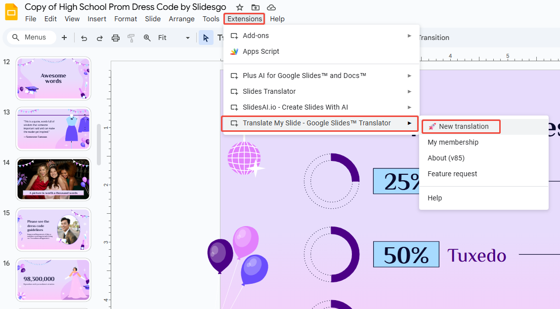 launch translate my slides