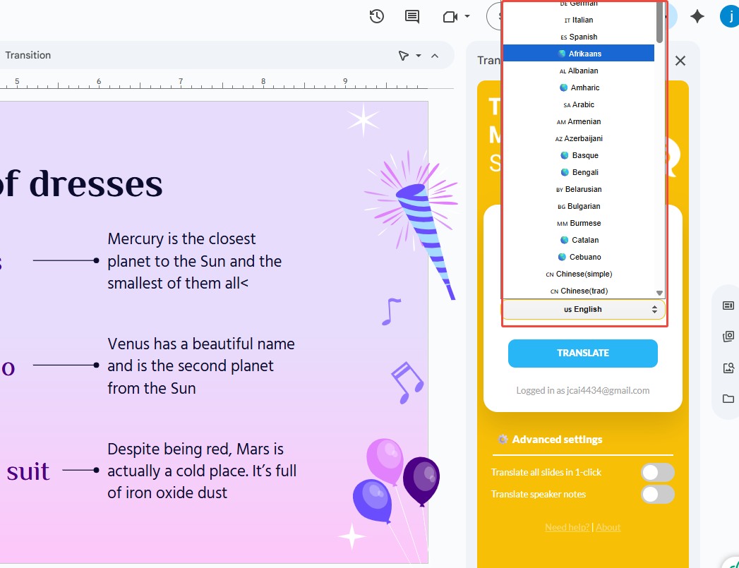 pick the target launguage