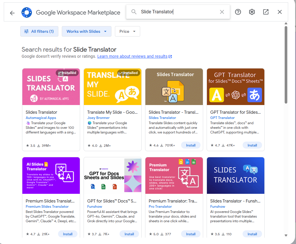 search slide translator
