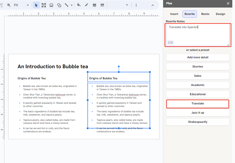 translate in plus ai add on