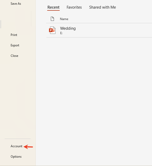 click account in powerpoint