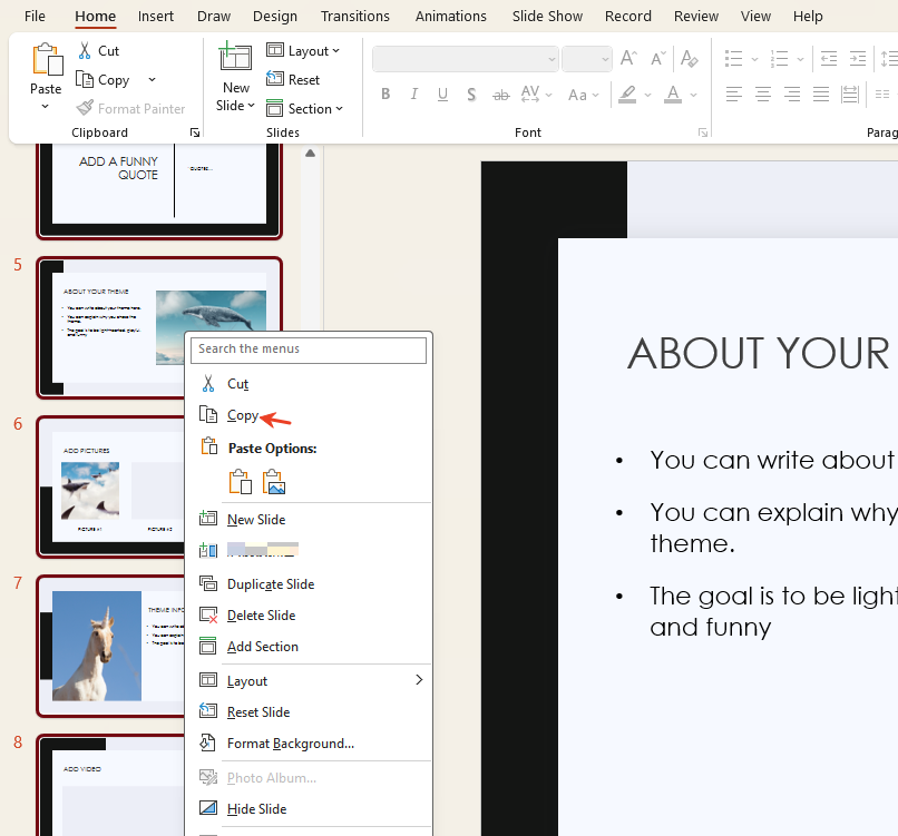 copy slides to new powerpoint