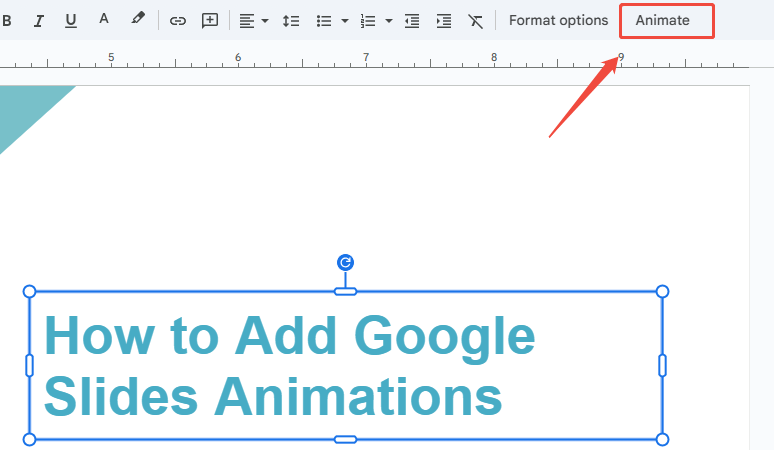 access to motion panel to add animations in googe slides