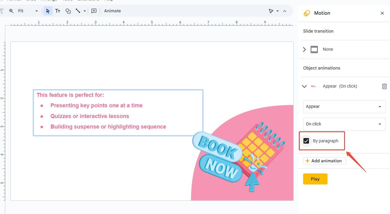 do animation by paragraph on google slides