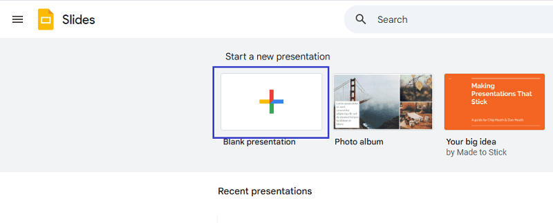 add blank google slides