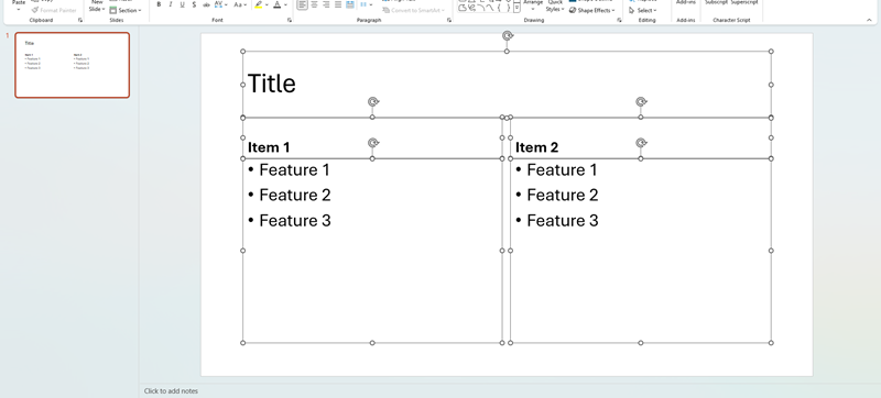 fill content to powerpoint comparison slide