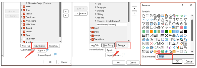 add new ribbon group for superscript and subscript in powerpoint