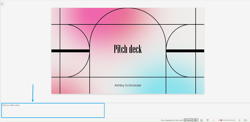 add speaker notes on powerpoint web