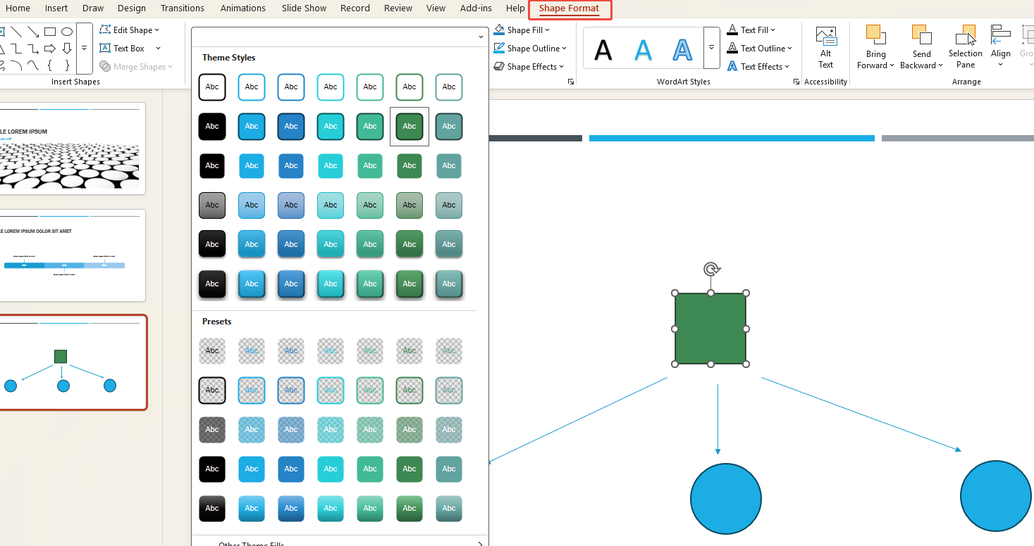 click shape format for adjusting