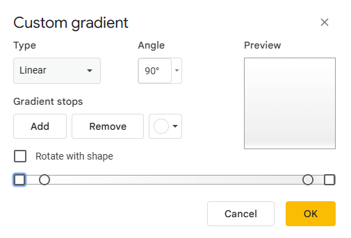 adjust shape opacity for gradient effect in google slides