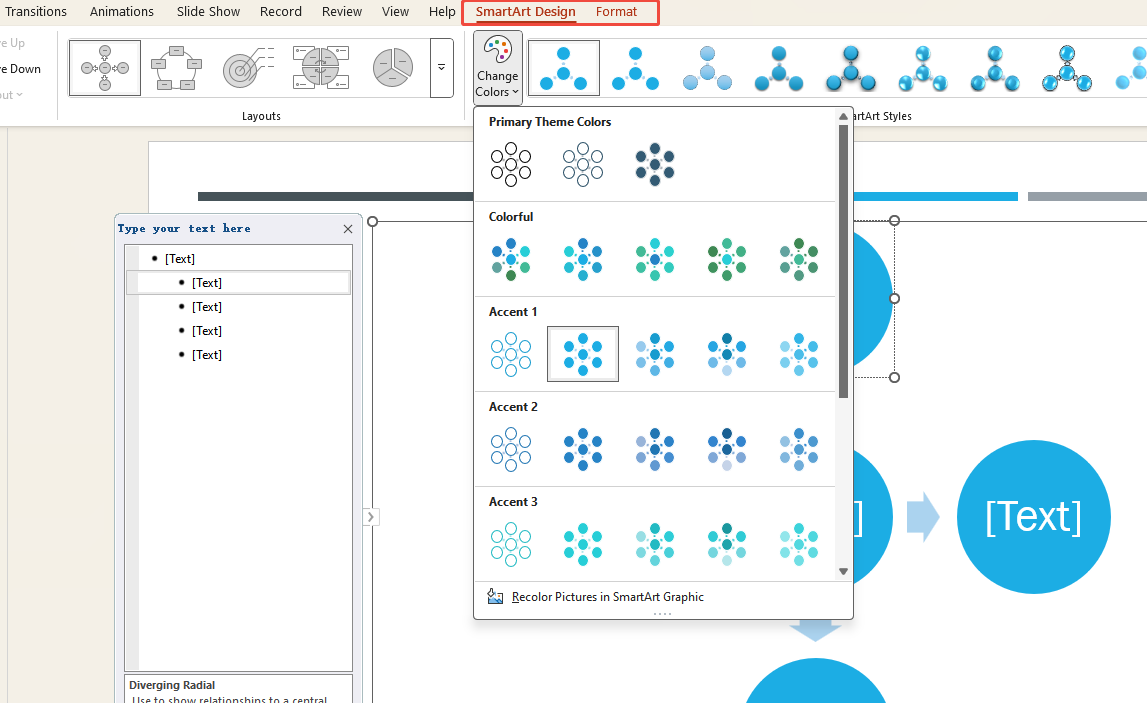 adjust smartart mind map