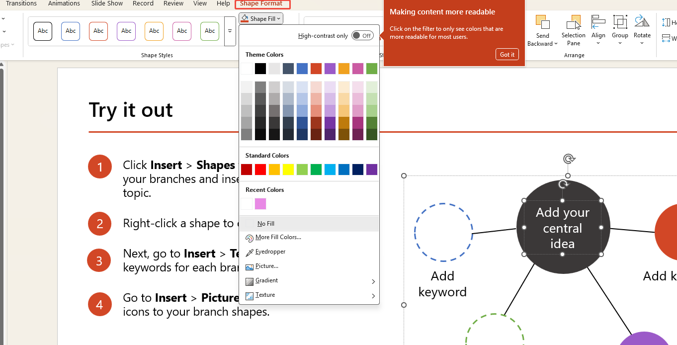 adjust the mind map in ppt