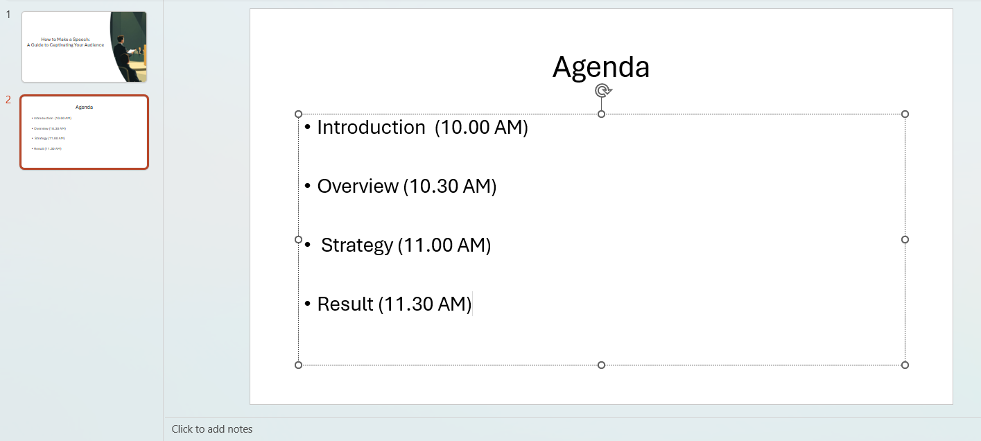 type powerpoint adgenda slide content