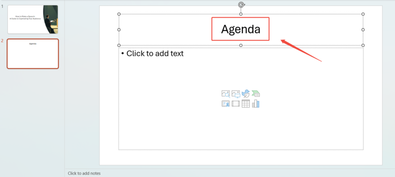 write powerpoint adgenda slide title