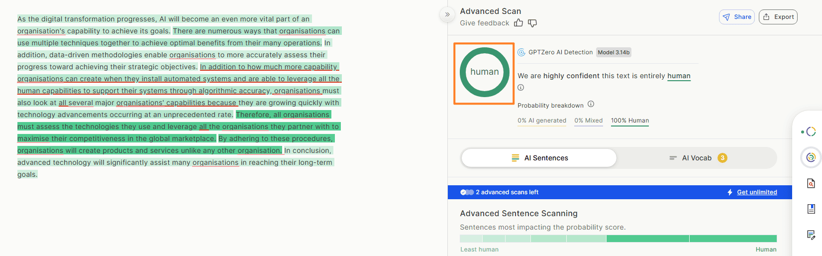 ai humanizer detect result