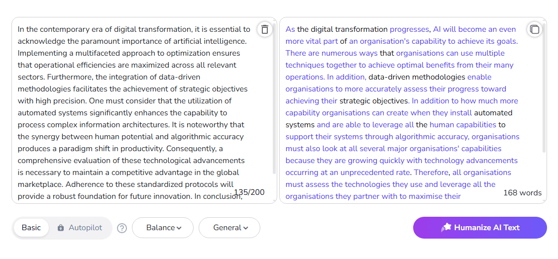 ai humanizer interface
