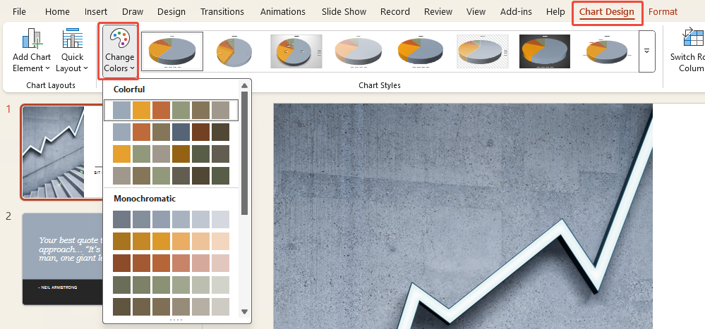 change the color of pie chart