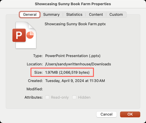 check ppt file size on mac