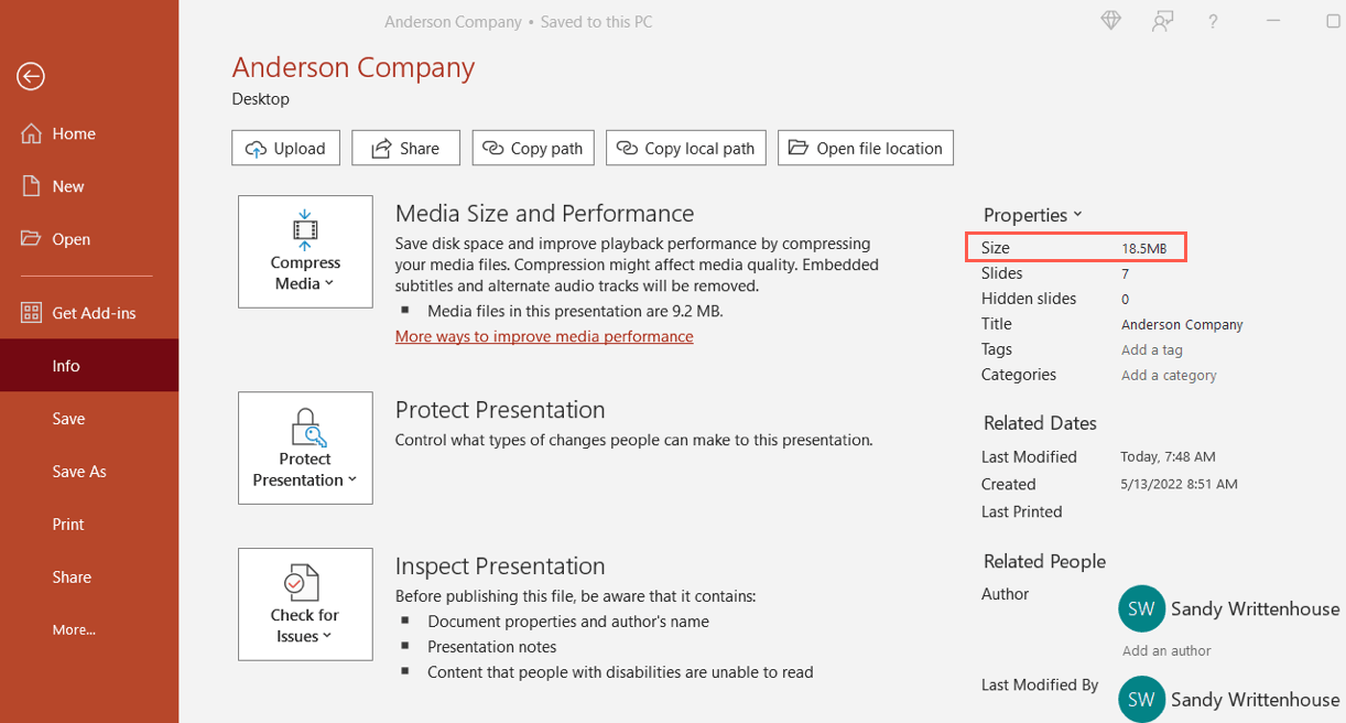 check ppt size on windows