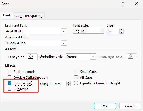 check superscript and subscript in powerpoint