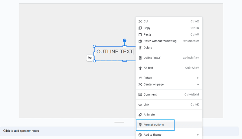 choose format options of text box