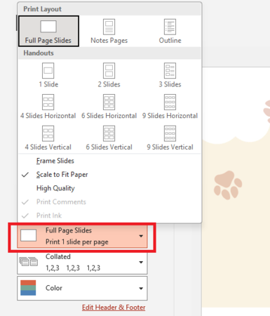 choose print in pdf layout
