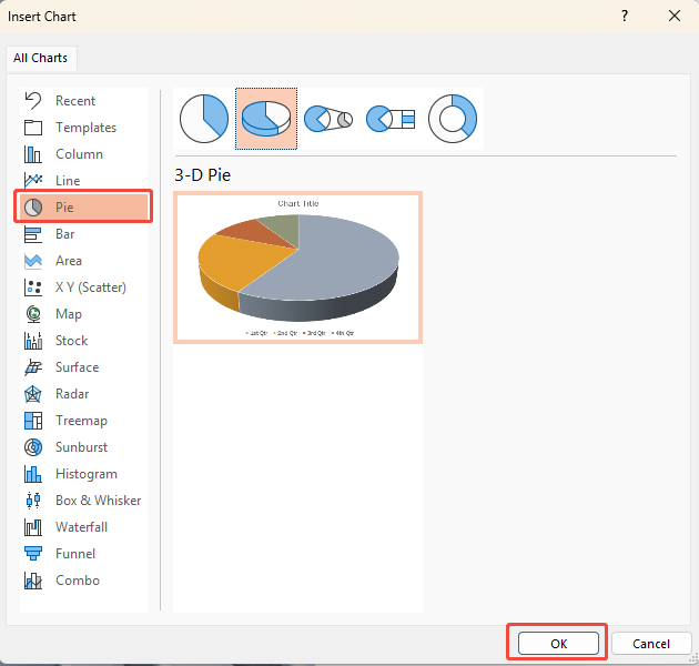 select pie and click ok