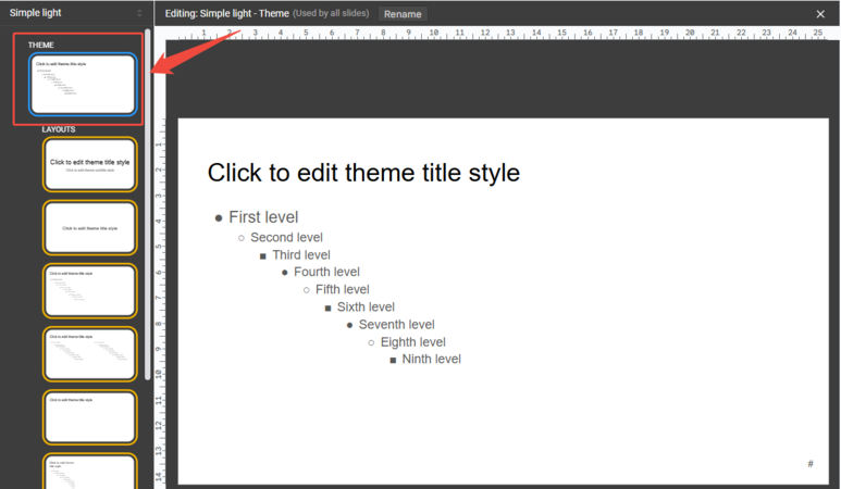 select master slide for changing font in google slids 