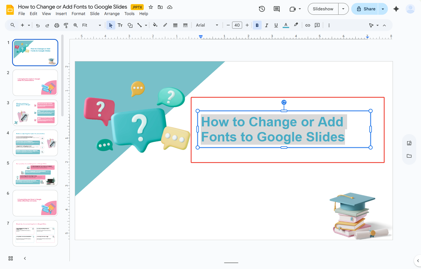 select text box for change font in google slides