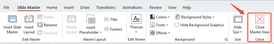 exit editing master sldie in powerpoint