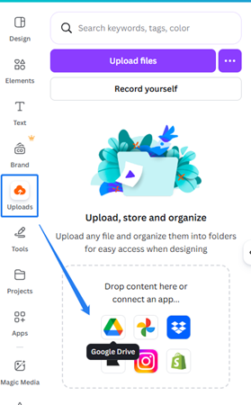 cloud storage options in canva