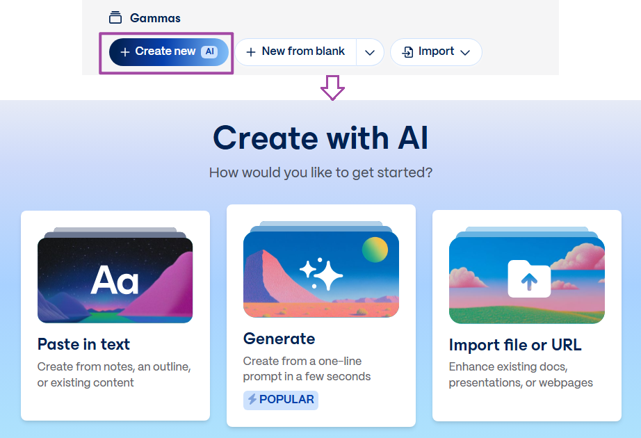 create new gamma ai ppt