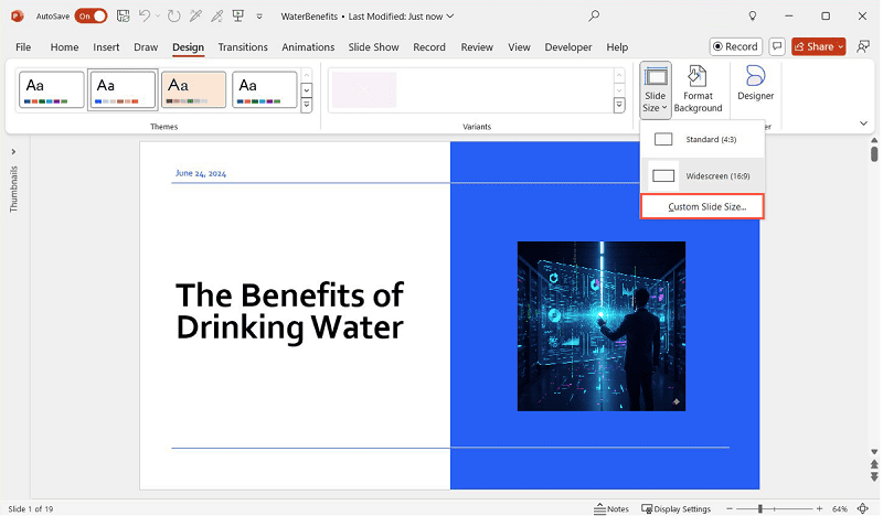custom slide size on ppt