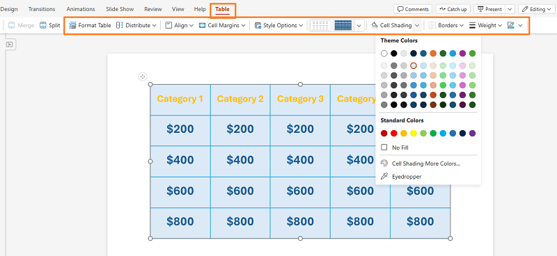 Personalizar la mesa del juego Jeopardy