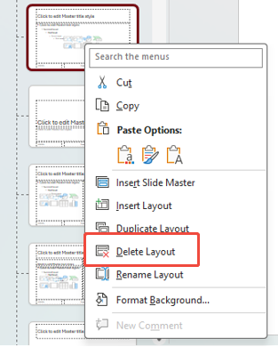 delete layout in master slide