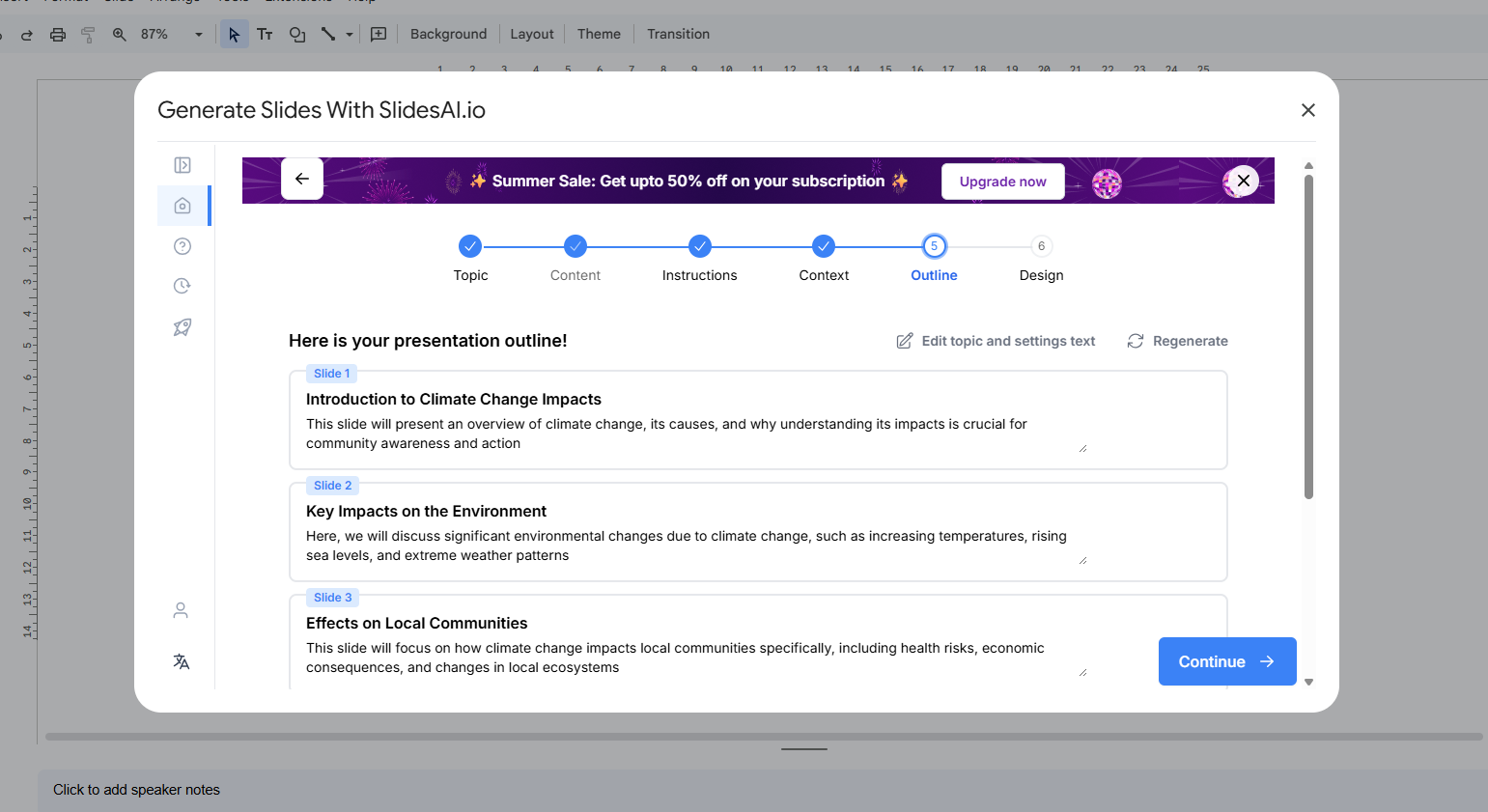 edit outline in slidesai
