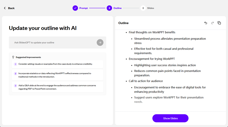 upgrad the slide outline in slidesgpt