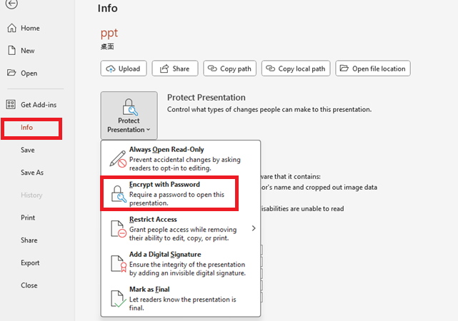 encrypt with password to protect powerpoint