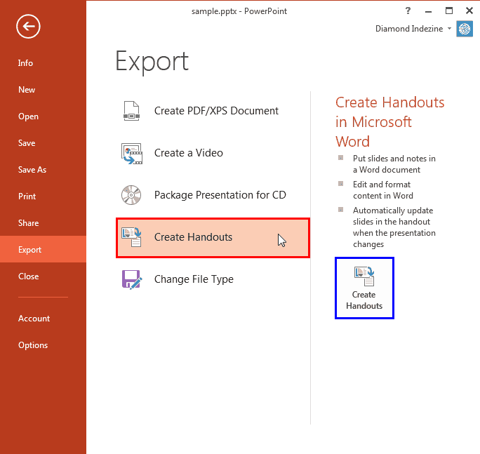 export create handouts