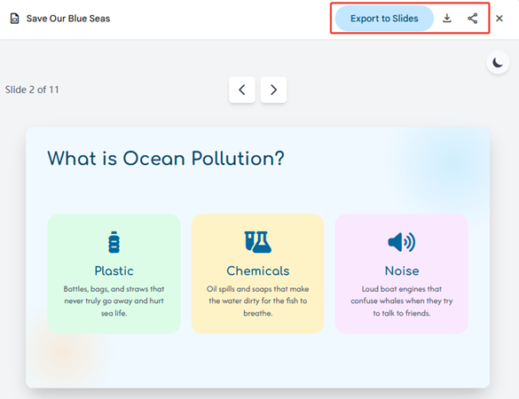 export options of gemini ai presentation