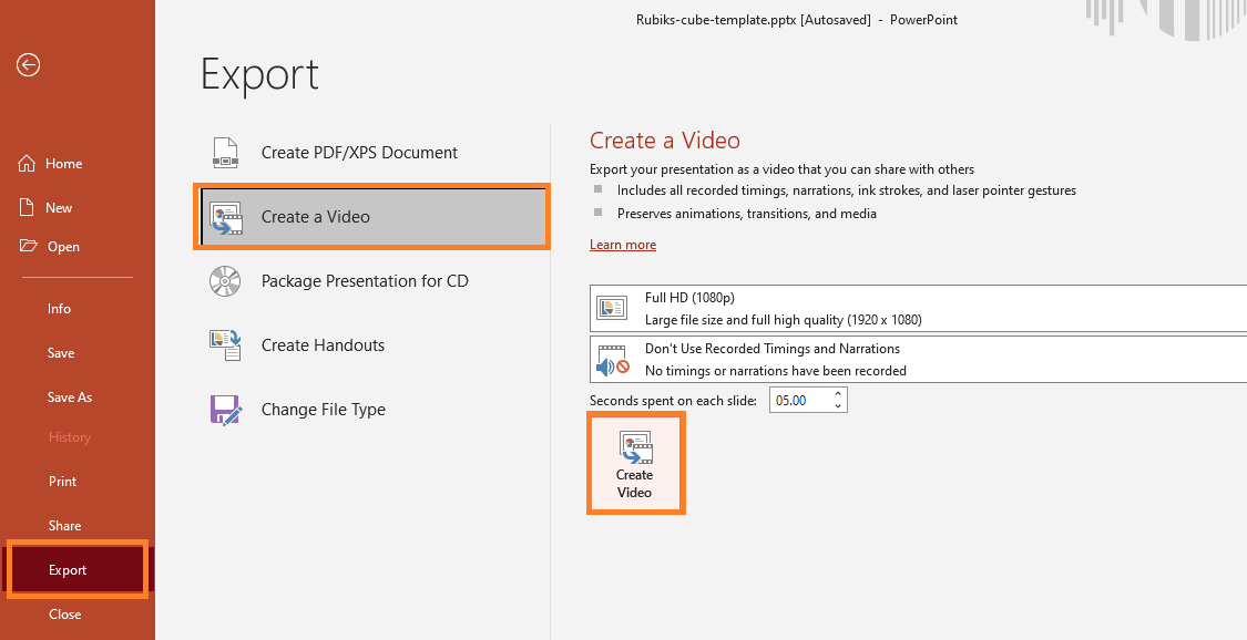 export ppt to video on powerpoint