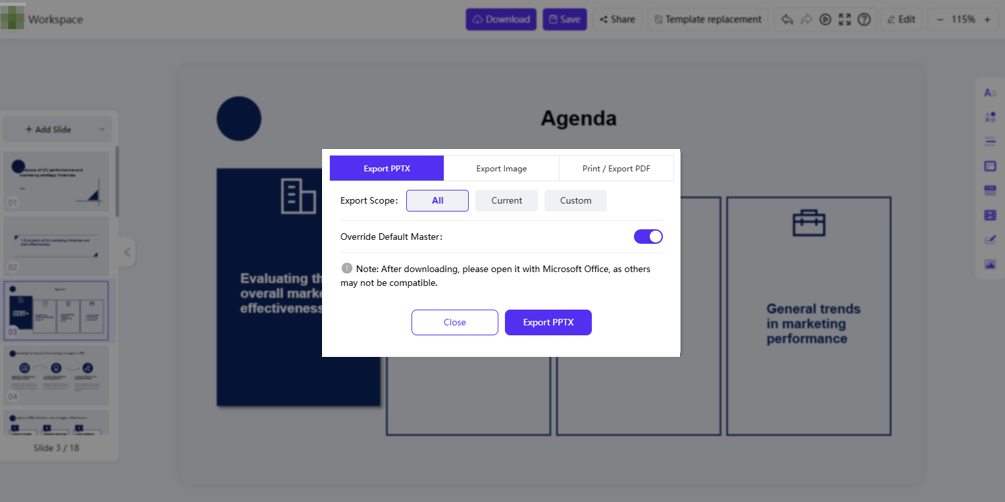 export workppt agenda slide