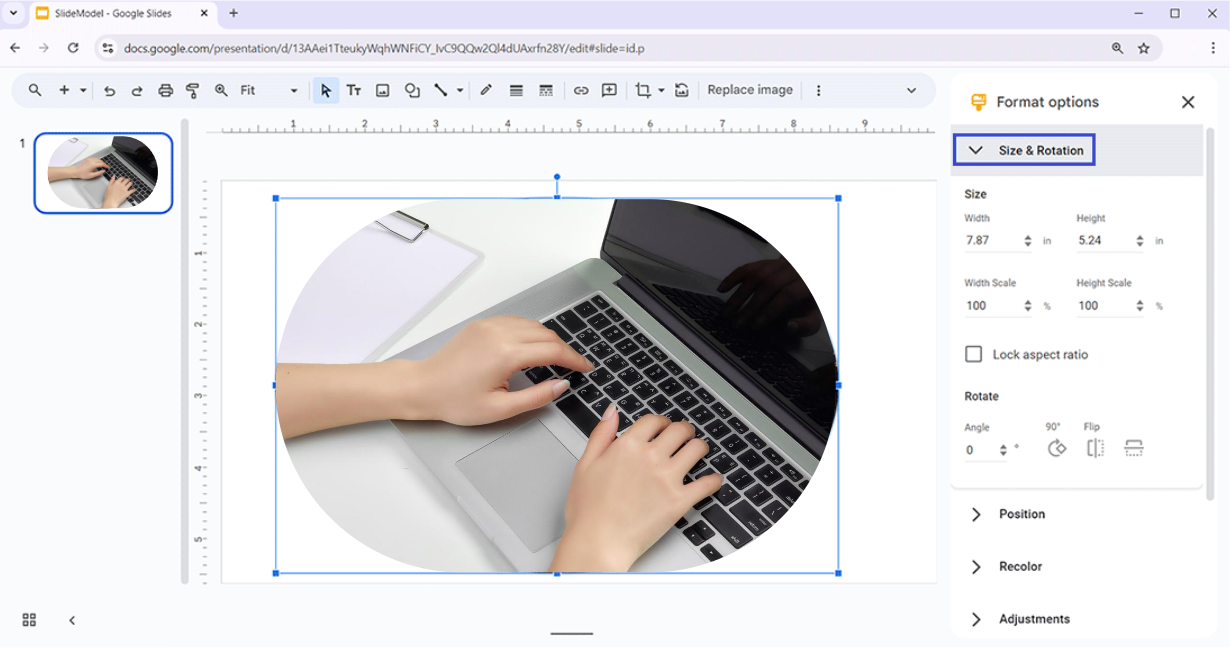 flip slide rotation angle