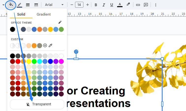 set transparent fill color for shape