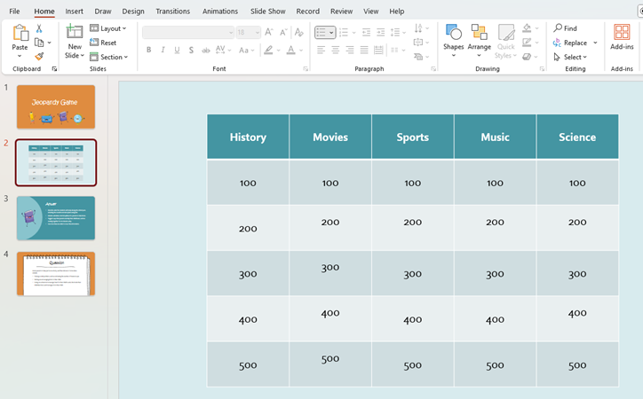 create game board slide