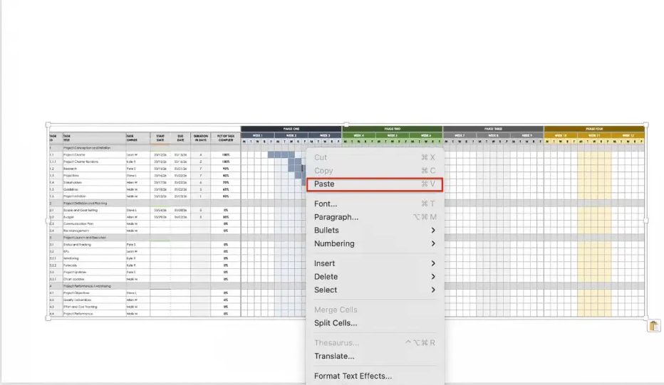 paste gantt in ppt