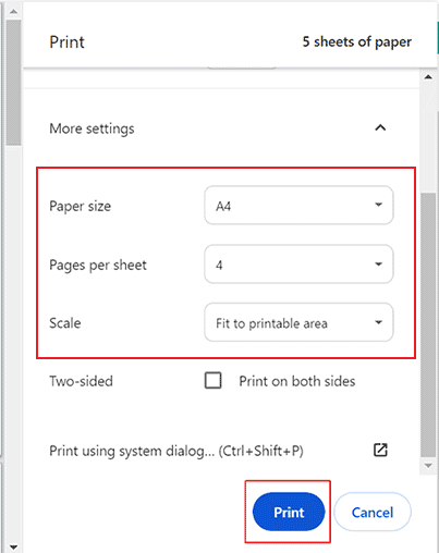 google slides print setting