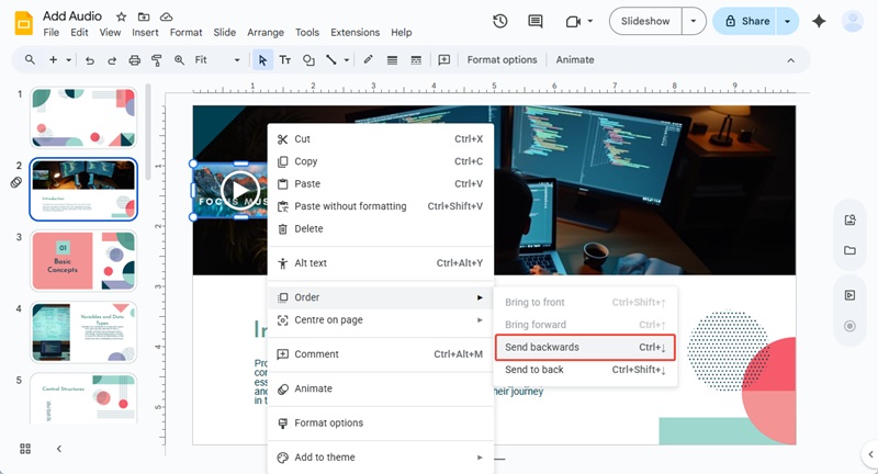 hide youtube vidoe as audio in google slides