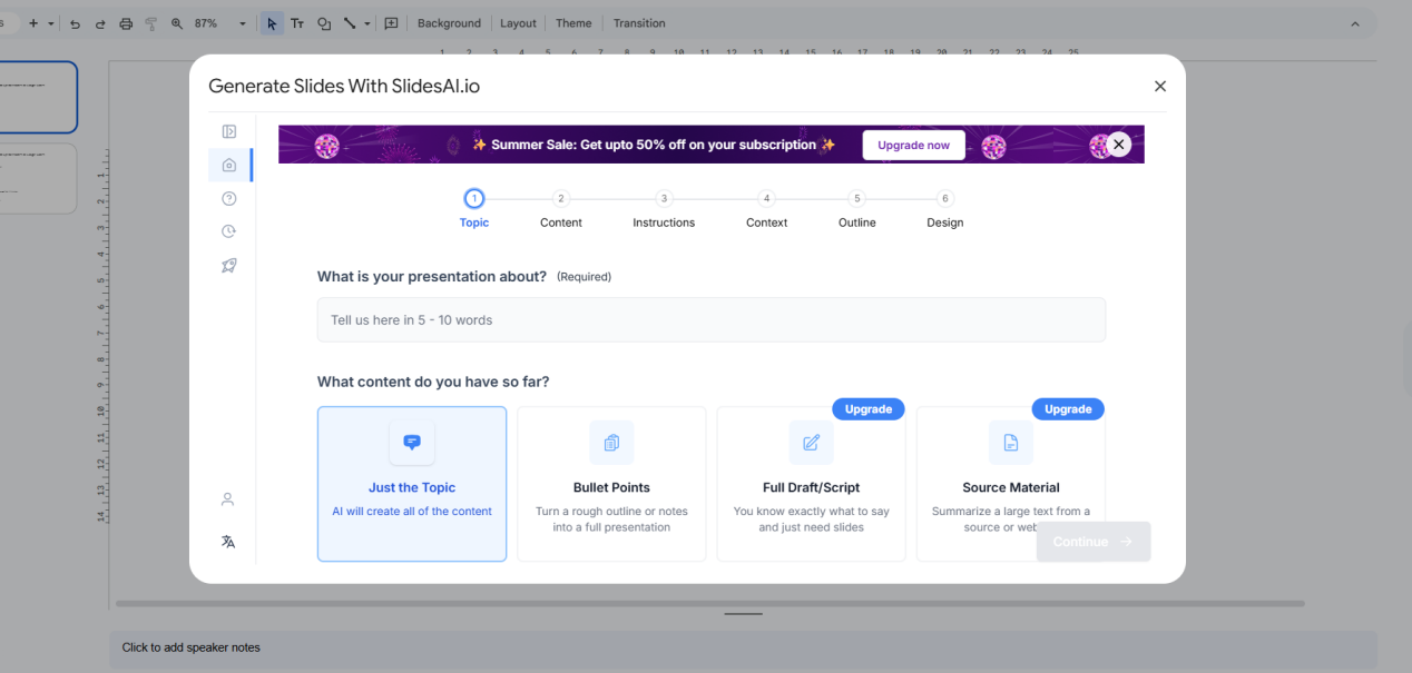 input content in slides ai